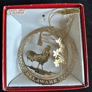 VTG Delaware 3D Christmas ornament‎ Nations Treasures 24kg Over Brass W/Box